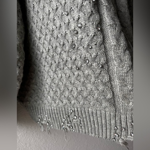 ZARA High Neck Ripped Cable Knit Sweater With Studs Size M - Picture 8 of 16